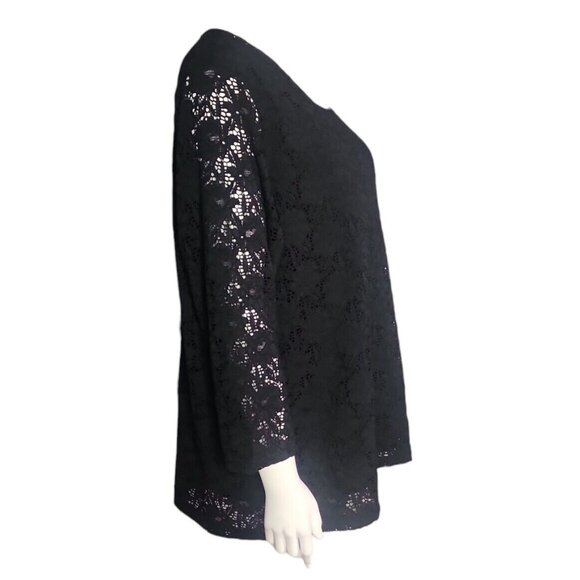 Croft & Barrow Top Womens Size 2X Solid All Black Lace Overlay 3/4 Sleeve Nwt - Picture 4 of 9